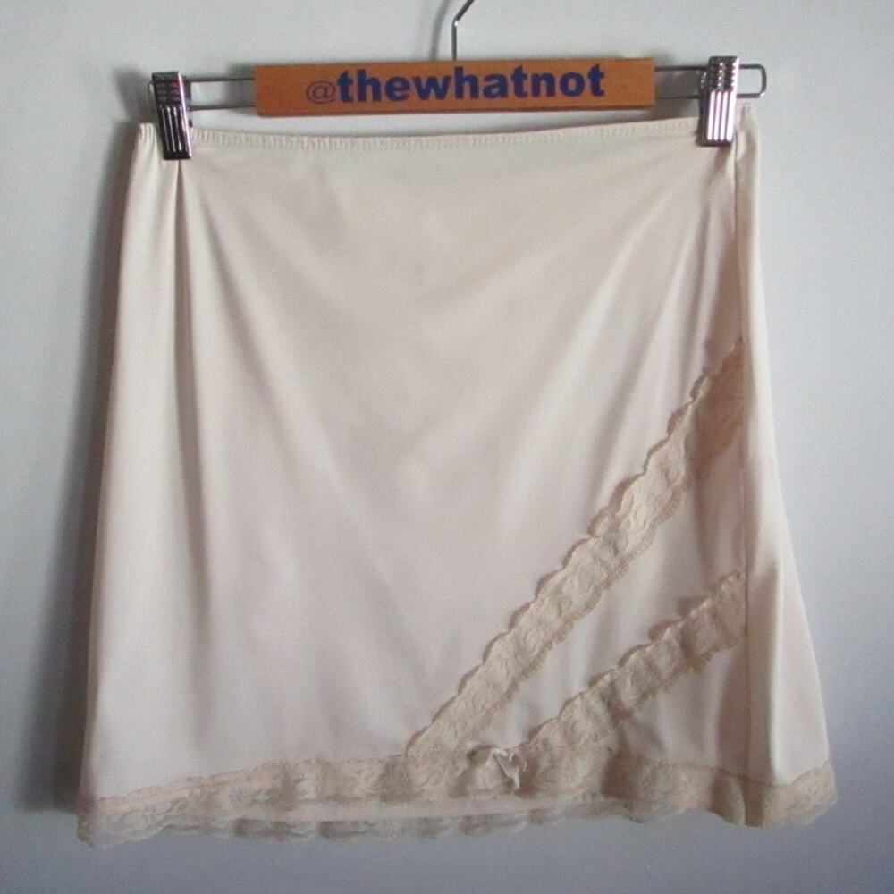 Vintage Girls Pink Nylon Half Slip Lace Trim Medium 12-14 USA Made